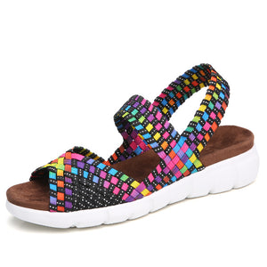 STQ 2020 Women Flat Sandals Shoes Women Woven Wedge Sandals Shoes Ladies Beach Summer Slingback Sandals Flipflops Shoes 802