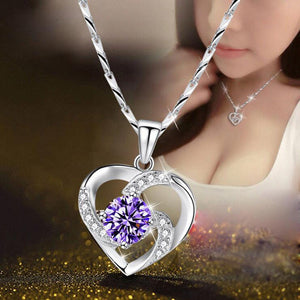 KOFSAC New Luxury Crystal CZ Heart Pendant Choker Necklace 925 Sterling Silver Chain Necklaces For Women Wedding Jewelry Gifts