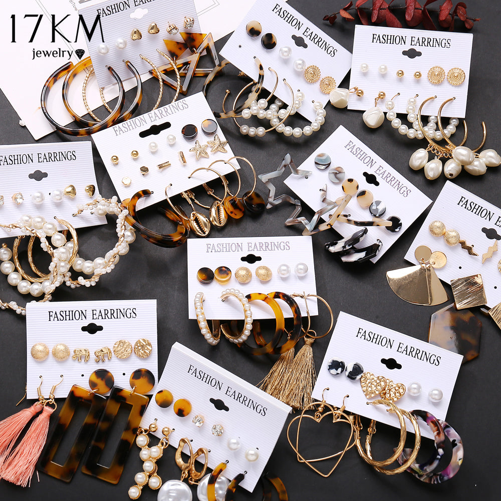 17KM Vintage Tassel Acrylic Earrings For Women Bohemian Earrings Set Big Dangle Drop Earring 2020 Brincos Female Fashion Jewelry