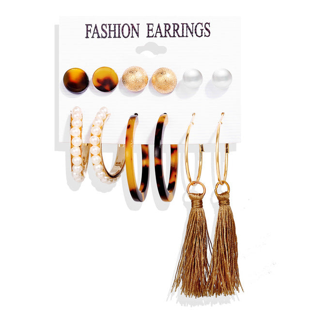 17KM Vintage Tassel Acrylic Earrings For Women Bohemian Earrings Set Big Dangle Drop Earring 2020 Brincos Female Fashion Jewelry