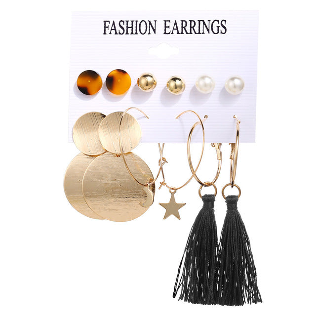 17KM Vintage Tassel Acrylic Earrings For Women Bohemian Earrings Set Big Dangle Drop Earring 2020 Brincos Female Fashion Jewelry