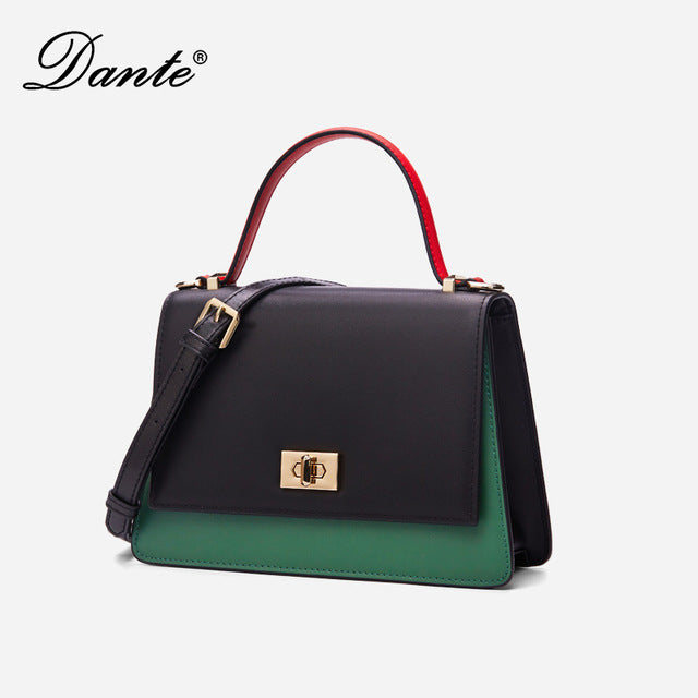 Dante Women Handbags Elegant Smooth Genuine Leather Panelled Shoulder Bags 02005