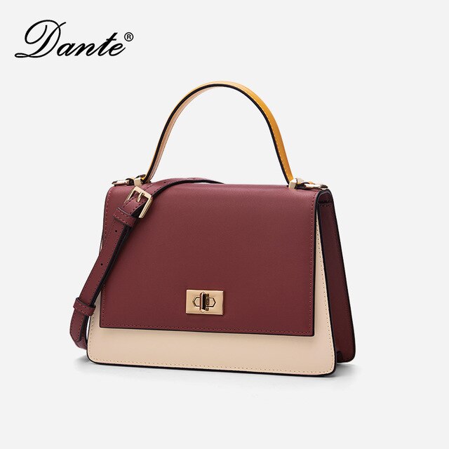 Dante Women Handbags Elegant Smooth Genuine Leather Panelled Shoulder Bags 02005