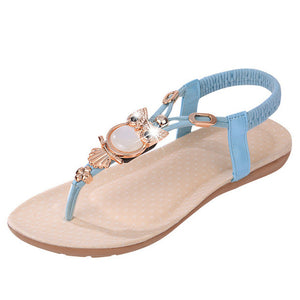 CEYANEAO Fashion sandals for women; Summer shoes with a flat sole; shoes with a pattern of owls; women's Sweet Brand  sandals