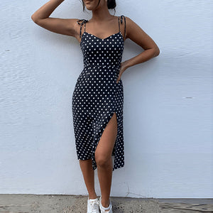 Dresses 2020 Sundress Summer Women Causal Polka Dot Sleeveless High Pleated elastic waist V-Neck Beach Dress Vestidos De Verano