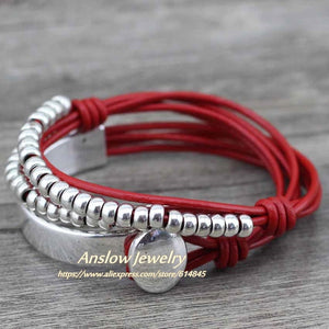 Anslow Brand Bohemian Vintage Handmade Multilayer Wrap Jewelry Women Mother's Day Birthday Leather Bracelet Bangle  LOW0465LB