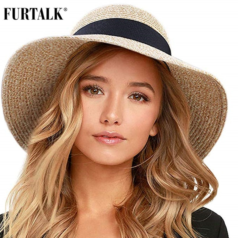 FURTALK Summer Hat for Women Beach Sun Hat Straw Hat panama fedora Cap Wide Brim UV Protection Summer Cap for Female