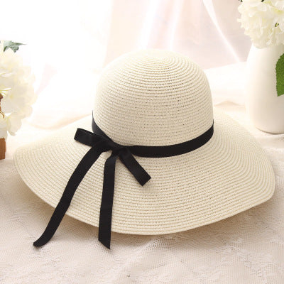 Straw Hat Summer Beach Hat Flower Foldable Sun Protection Large Brim Sun Hat