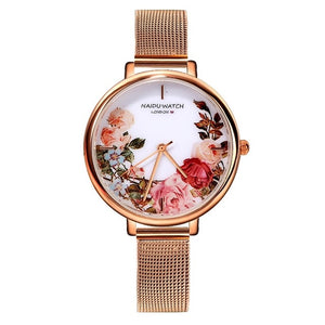 Top Fashion Luxury Brand Watches Women Style Flowers Painting Women Watch Stainless Steel Watches Ladies Clock reloj mujer