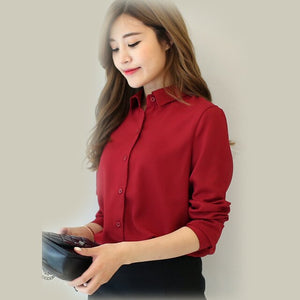 2020 spring new hot solid color lapel long sleeve shirts Plus Size shirt chiffon blouse shirt women's casual loose blouses EY8