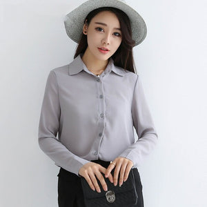 2020 spring new hot solid color lapel long sleeve shirts Plus Size shirt chiffon blouse shirt women's casual loose blouses EY8