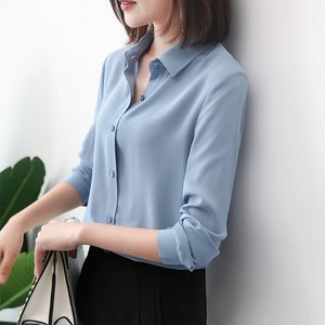 2020 spring new hot solid color lapel long sleeve shirts Plus Size shirt chiffon blouse shirt women's casual loose blouses EY8