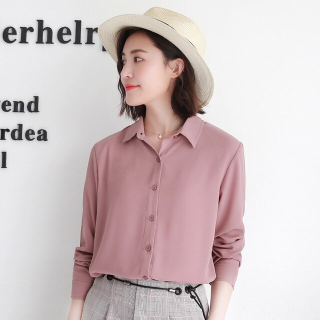 2020 spring new hot solid color lapel long sleeve shirts Plus Size shirt chiffon blouse shirt women's casual loose blouses EY8