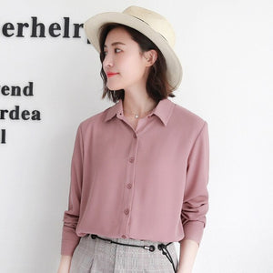 2020 spring new hot solid color lapel long sleeve shirts Plus Size shirt chiffon blouse shirt women's casual loose blouses EY8