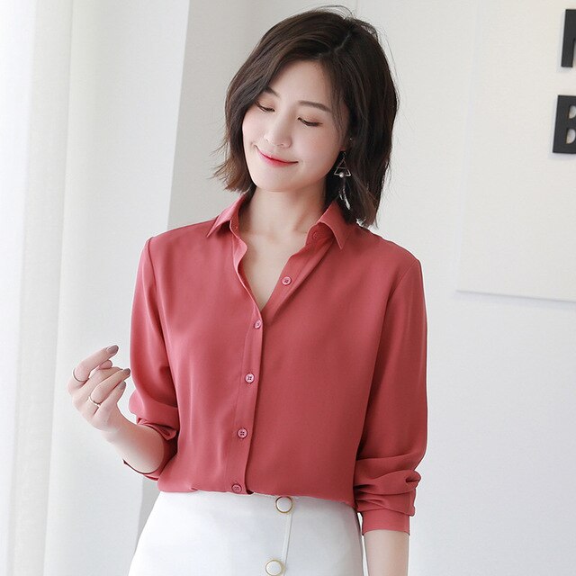 2020 spring new hot solid color lapel long sleeve shirts Plus Size shirt chiffon blouse shirt women's casual loose blouses EY8