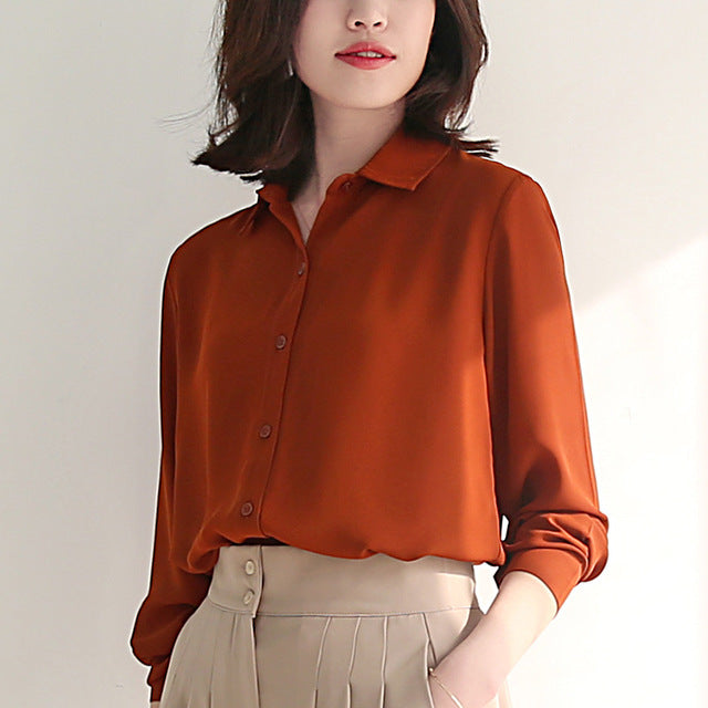 2020 spring new hot solid color lapel long sleeve shirts Plus Size shirt chiffon blouse shirt women's casual loose blouses EY8