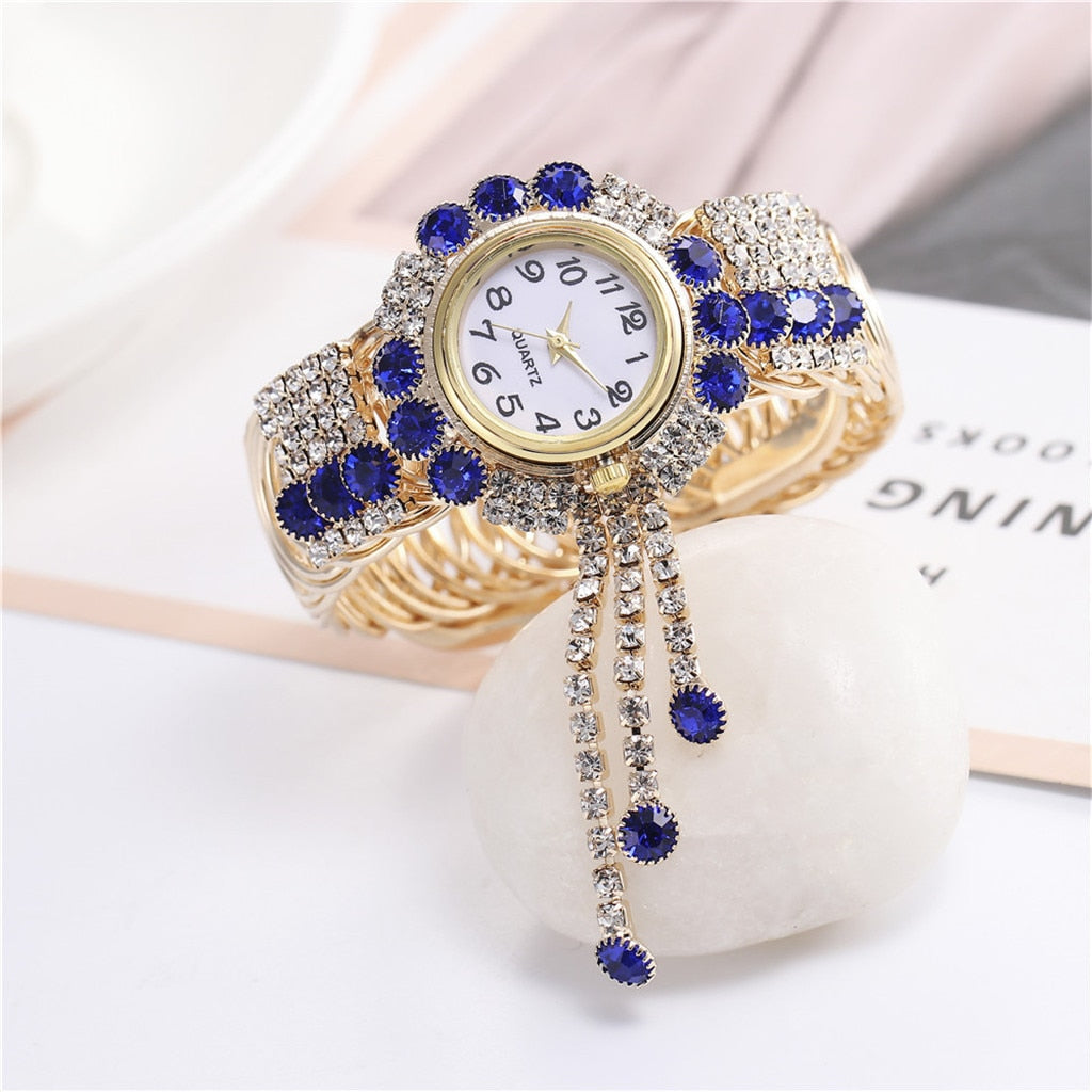 2020 Luxury Women Mosaic Rhinestone Khorasan Ladies Alloy Fashion Watch Creative Fringe Quartz Bracelet Watch Dress zegarek #D