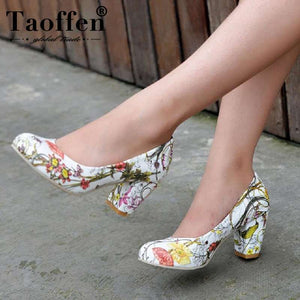 Taoffen Spring Autumn Plus Size 31-47 Print Women Shoes Princess Style High-Heeled Party Date Wedding Pumps Female Shoes Woman